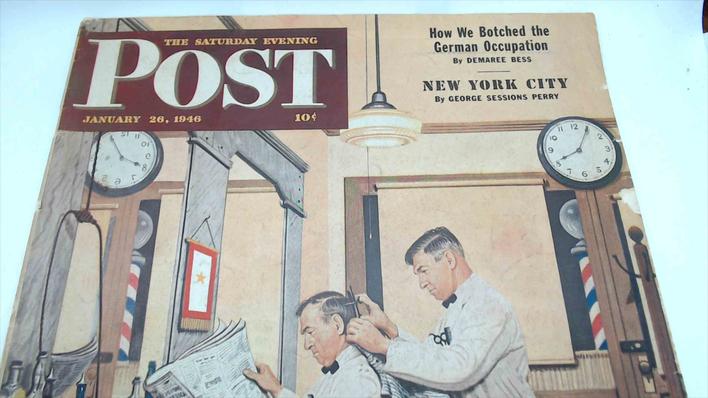 The Saturday Evening Post – January 26, 1946 | Barber Shop Cover | WWII Aftermath | Sunkist Back Cover