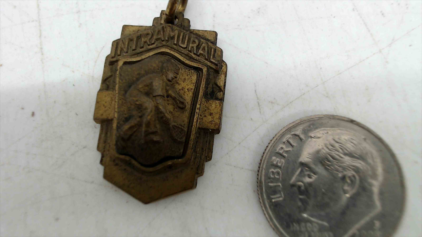 Vintage Intramural Sports Medal Charm – Brass Athlete Pendant, Small Award Fob