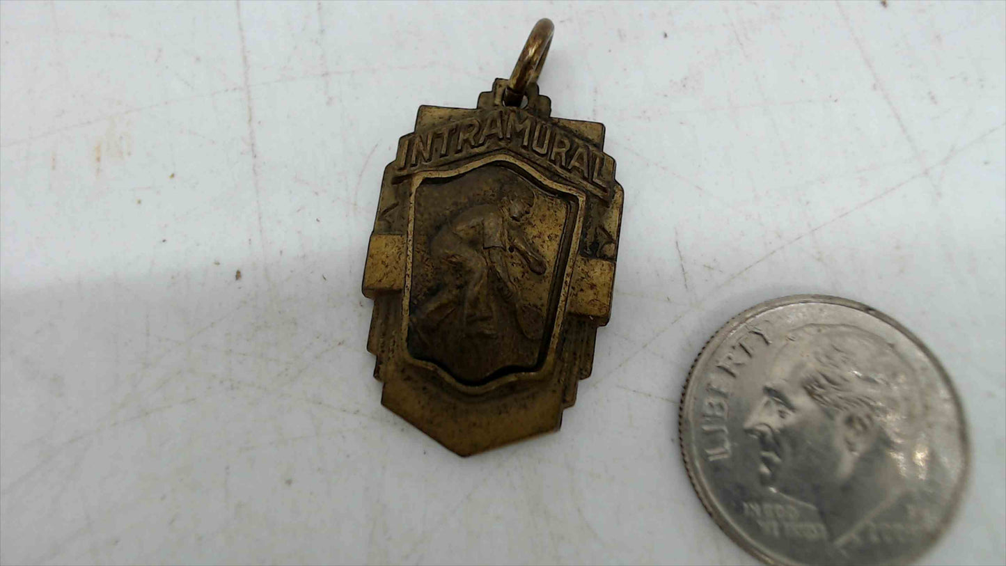 Vintage Intramural Sports Medal Charm – Brass Athlete Pendant, Small Award Fob