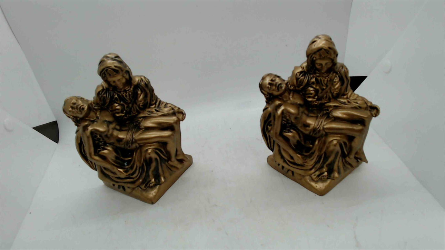 LifeSymbols “Pieta” Hand-Painted Figurines Pair (1999, Batesville Casket Co.) – 6” Religious Statue Bookend Set