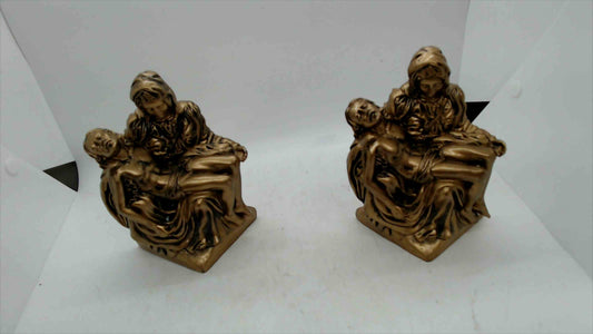 LifeSymbols “Pieta” Hand-Painted Figurines Pair (1999, Batesville Casket Co.) – 6” Religious Statue Bookend Set