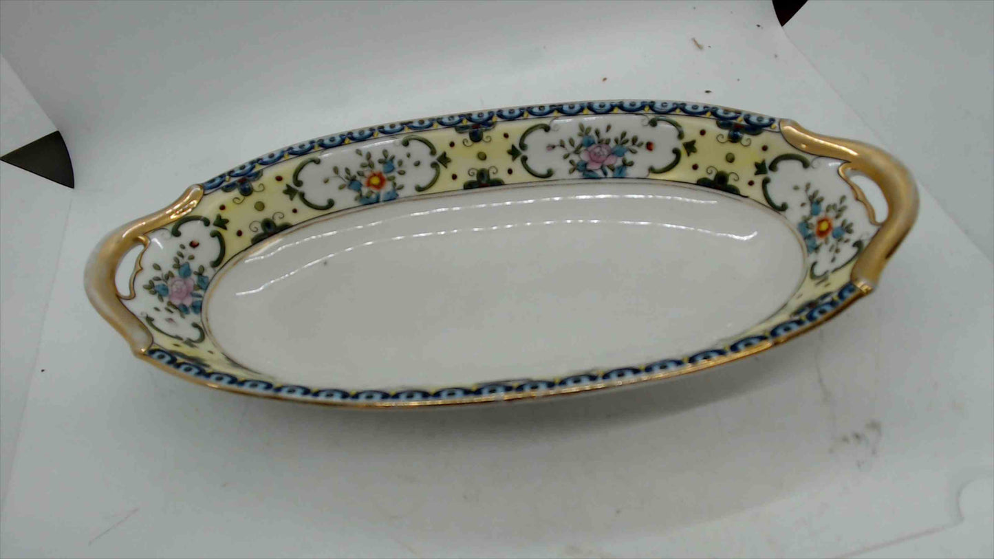 Antique Nippon Hand-Painted Floral & Gold-Gilt Oval Celery/Serving Dish – 12” Japan
