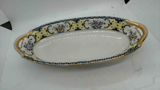 Antique Nippon Hand-Painted Floral & Gold-Gilt Oval Celery/Serving Dish – 12” Japan