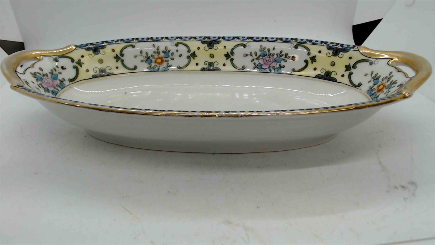 Antique Nippon Hand-Painted Floral & Gold-Gilt Oval Celery/Serving Dish – 12” Japan