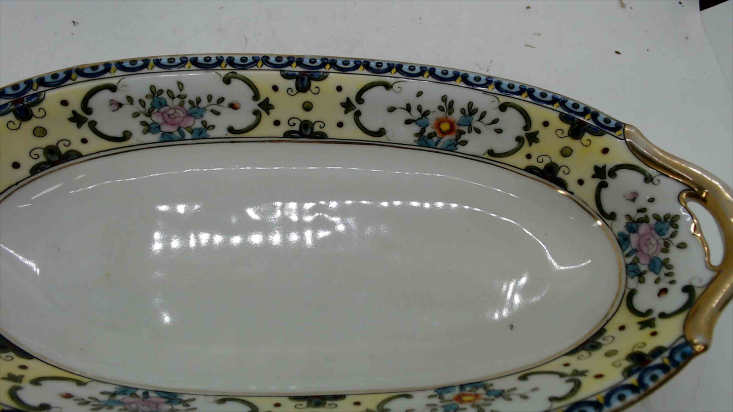 Antique Nippon Hand-Painted Floral & Gold-Gilt Oval Celery/Serving Dish – 12” Japan