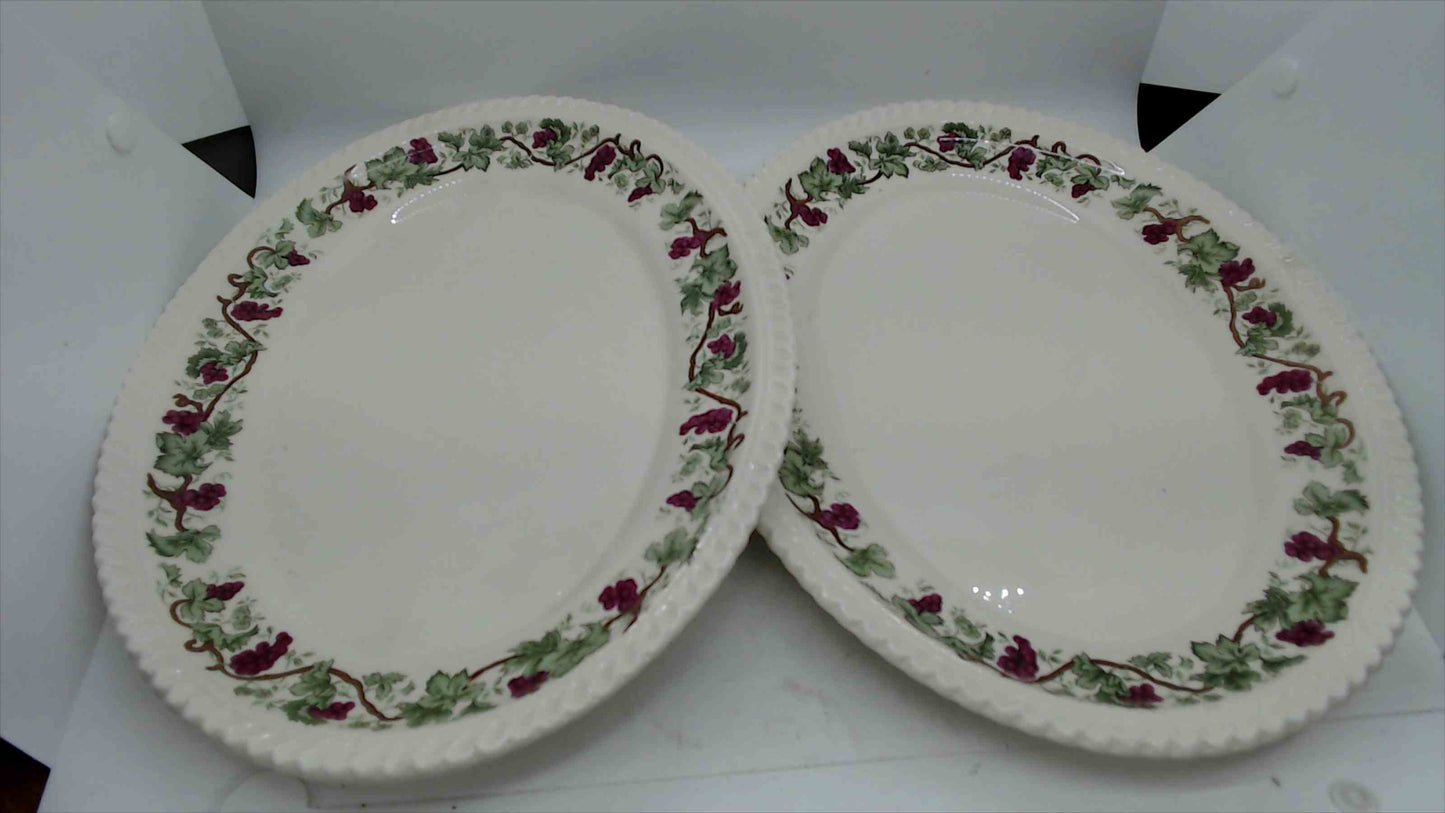 Pair of Vintage Harker Royal Gadroon Serving Platters – Grapevine Pattern – 12” Oval Plates