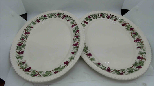 Pair of Vintage Harker Royal Gadroon Serving Platters – Grapevine Pattern – 12” Oval Plates