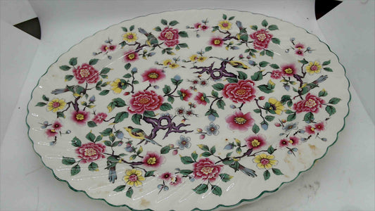 Vintage James Kent “Old Foley” Chinese Rose Large Oval Serving Platter – 14” Floral Birds England