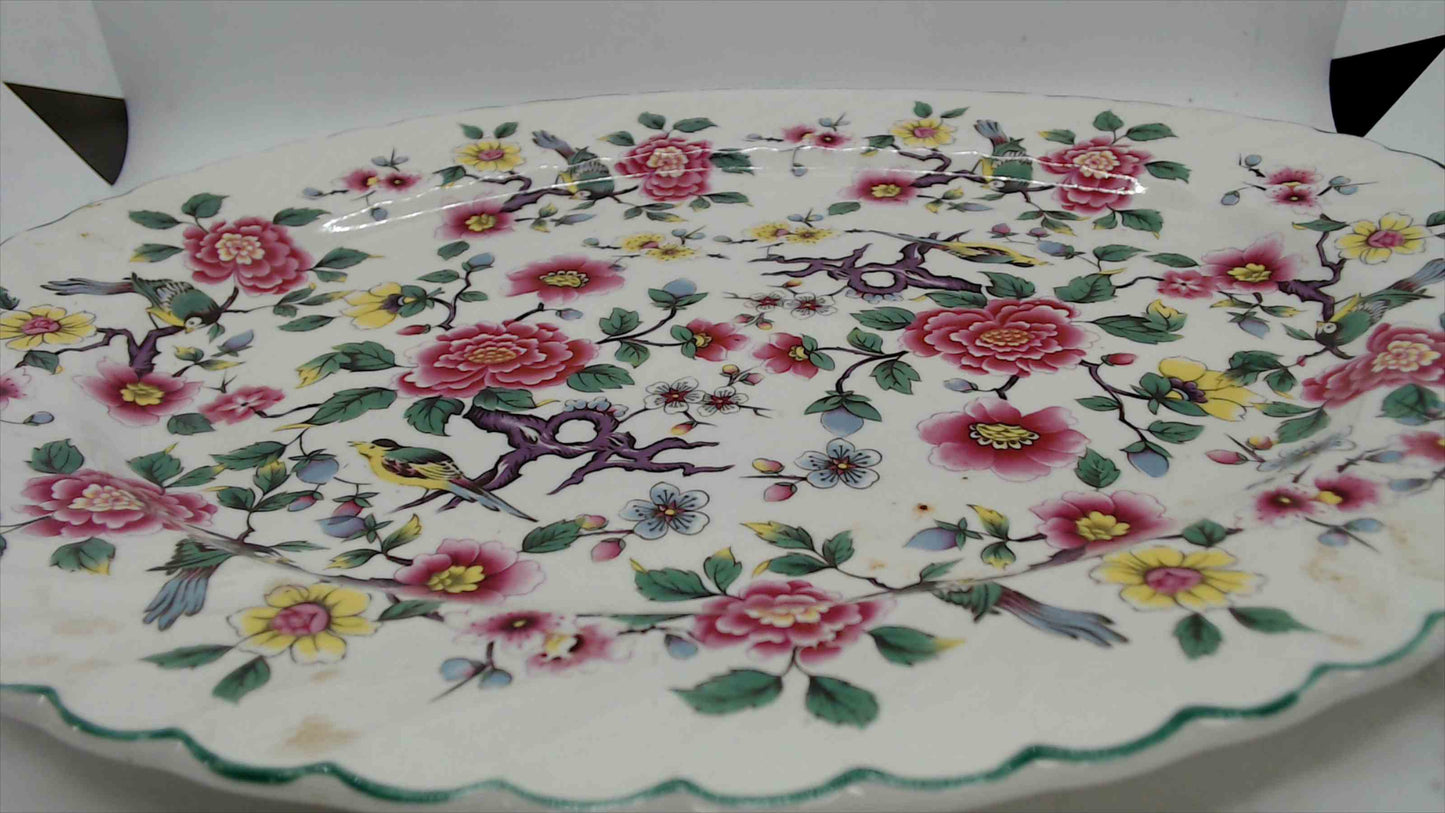 Vintage James Kent “Old Foley” Chinese Rose Large Oval Serving Platter – 14” Floral Birds England