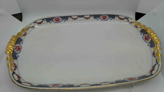 Vintage Czechoslovakia Floral & Gold Trim Porcelain Serving Platter – 15” Rectangular Tray