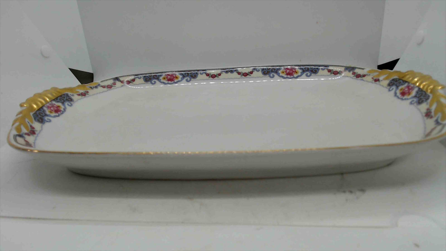 Vintage Czechoslovakia Floral & Gold Trim Porcelain Serving Platter – 15” Rectangular Tray