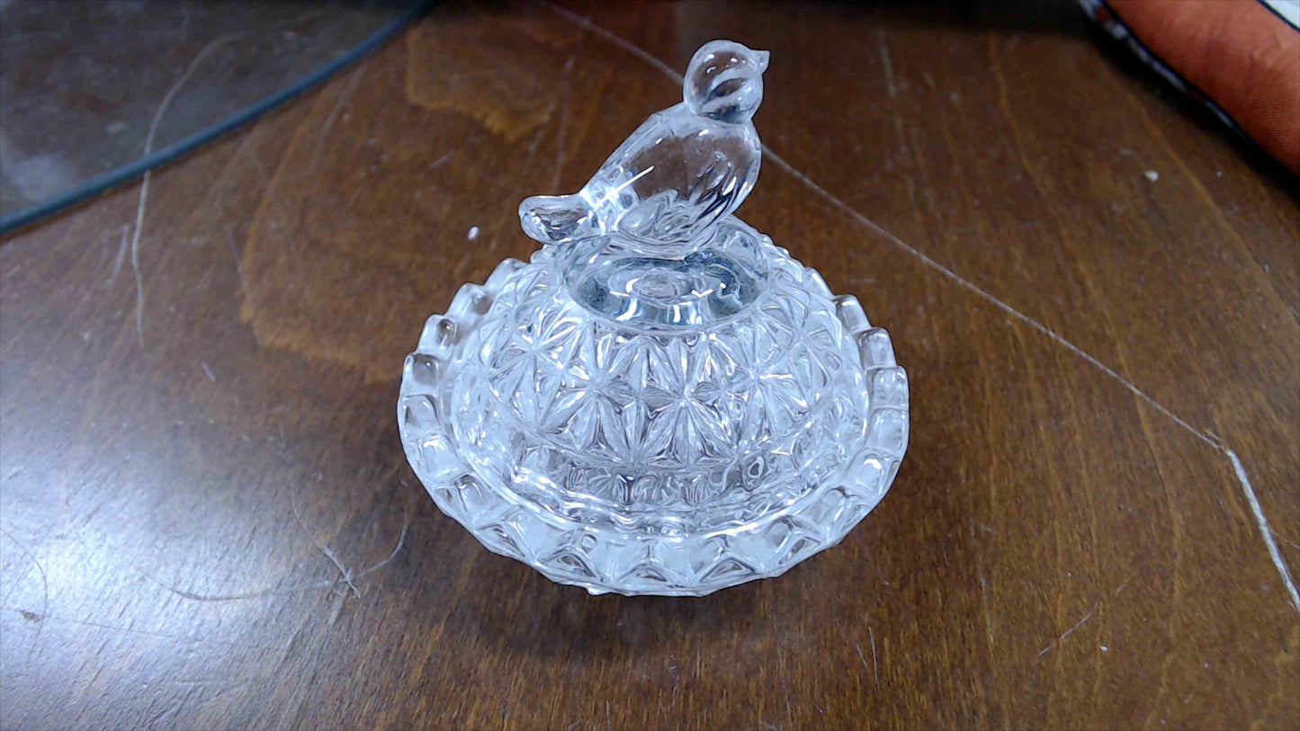 Vintage Pressed Glass Bird Trinket Dish With Lid – 3”