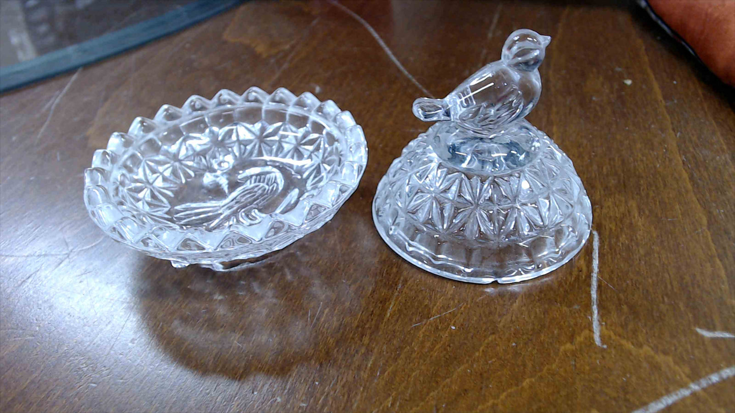 Vintage Pressed Glass Bird Trinket Dish With Lid – 3”