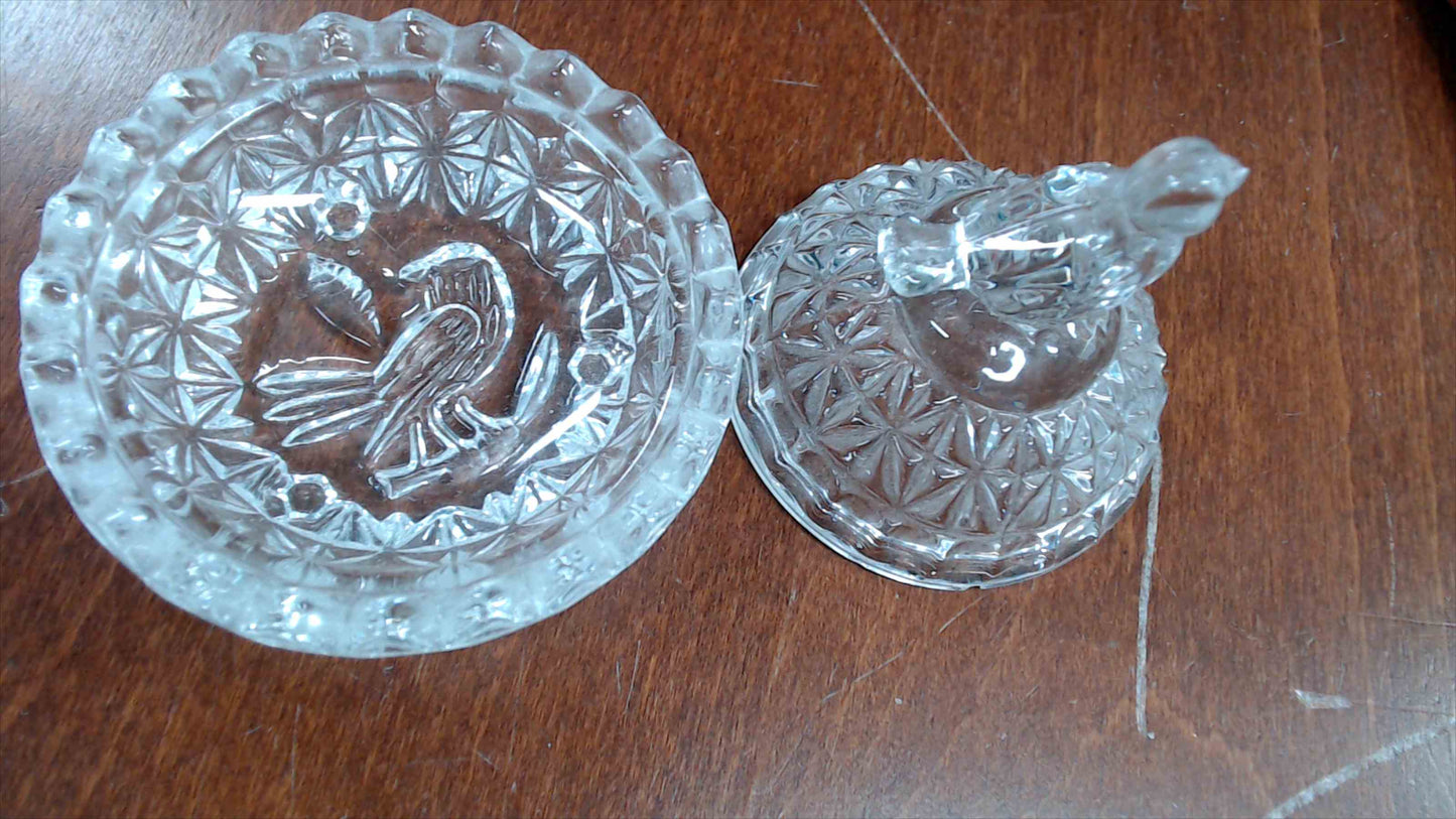 Vintage Pressed Glass Bird Trinket Dish With Lid – 3”