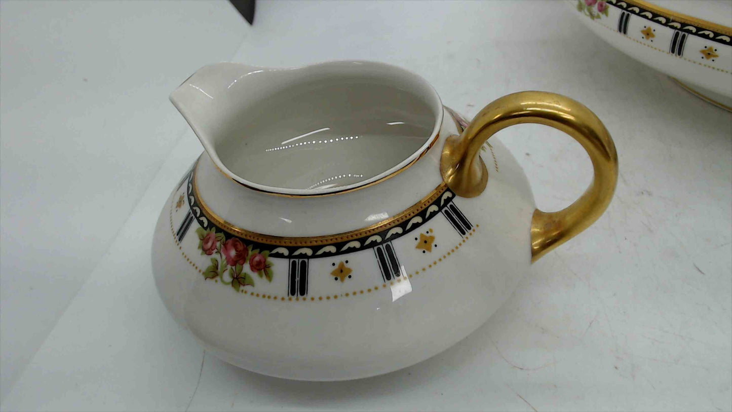Antique G.H.B. Co. Cleveland Ohio Oval Tureen & Creamer – Pattern 713 – Hand-Painted Roses – 18K Gold Trim