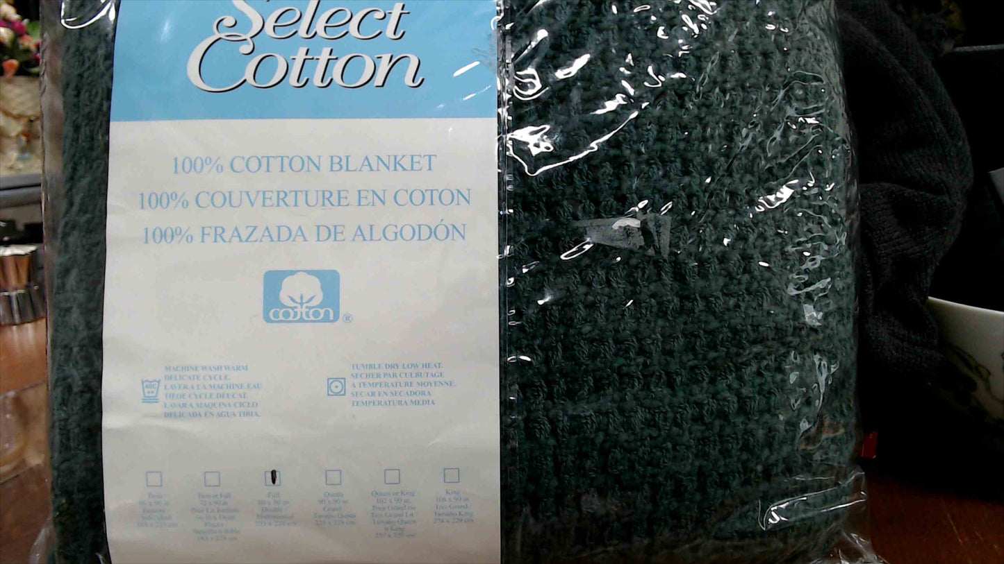 Select Cotton 100% Cotton Blanket – Full Size 80” x 90” – Green – Made in USA – Brand New