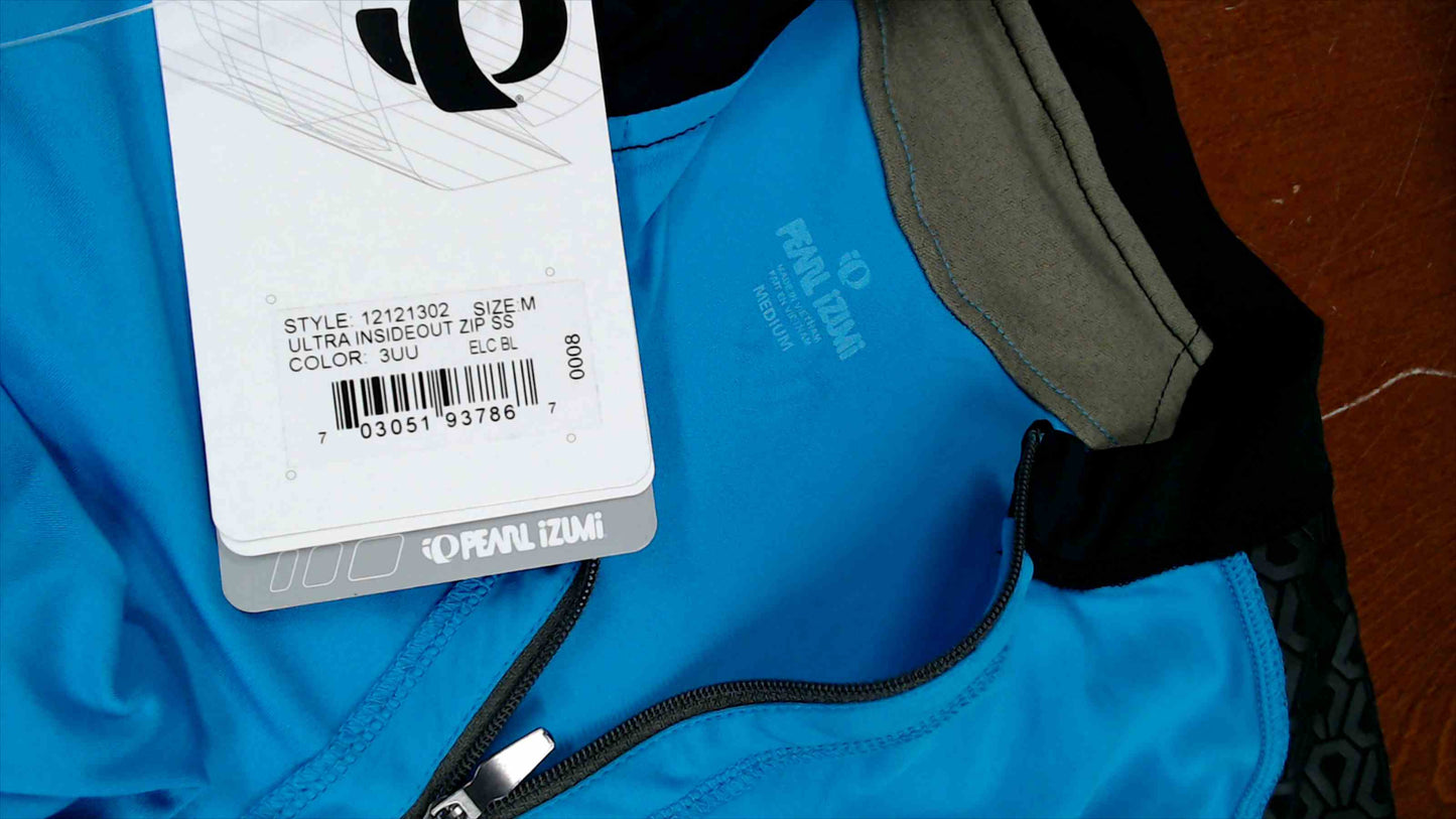 Pearl Izumi Ultra InsideOut Zip SS Cycling Jersey Men’s Medium – Electric Blue/Black/Khaki – NWT