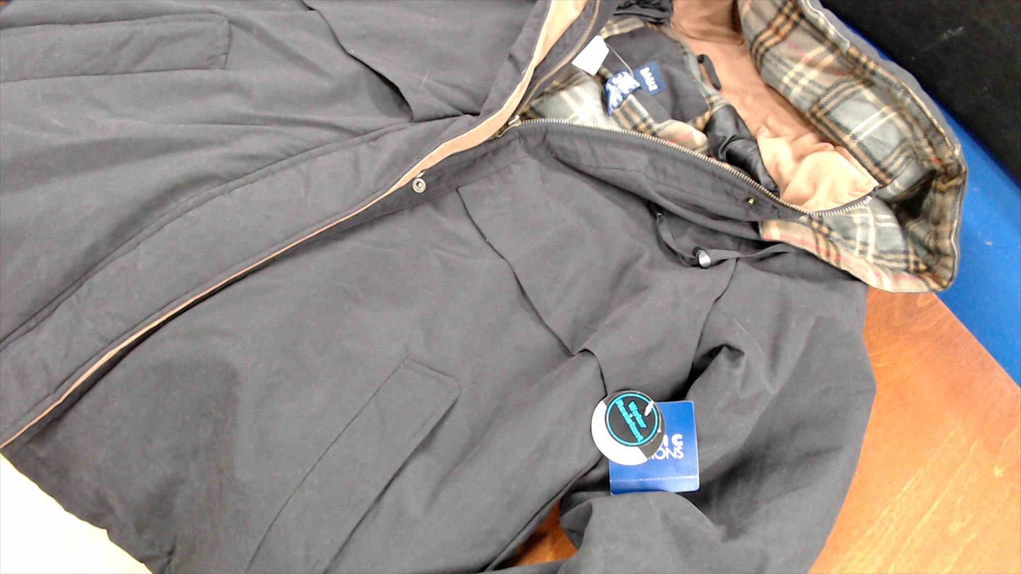 Basic Editions Women’s Heavyweight Hooded Winter Jacket – Size Large – Black – Flannel Lined – Water Resistant