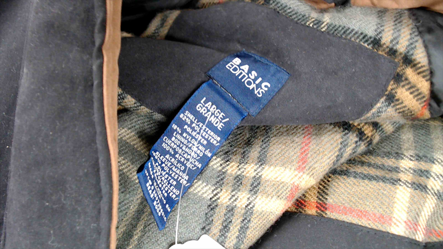 Basic Editions Women’s Heavyweight Hooded Winter Jacket – Size Large – Black – Flannel Lined – Water Resistant