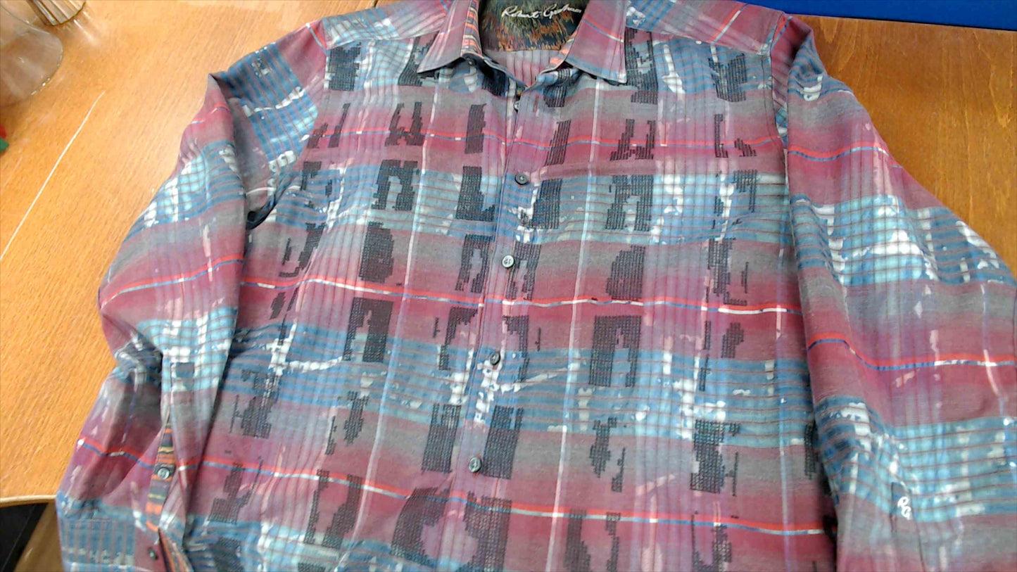 Robert Graham Classic Fit Button-Down Shirt – Multicolor Plaid Abstract Pattern – Size L