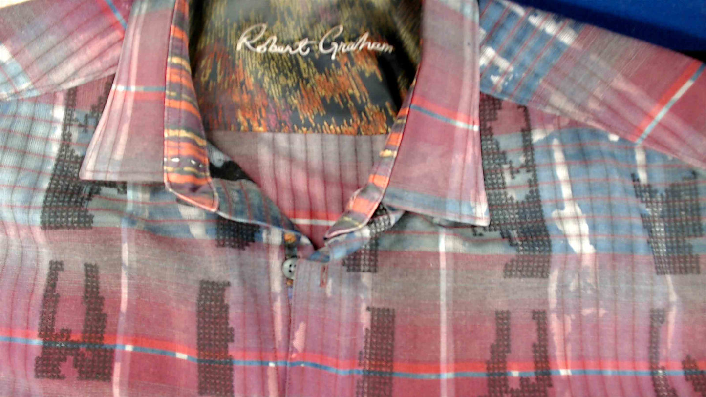 Robert Graham Classic Fit Button-Down Shirt – Multicolor Plaid Abstract Pattern – Size L