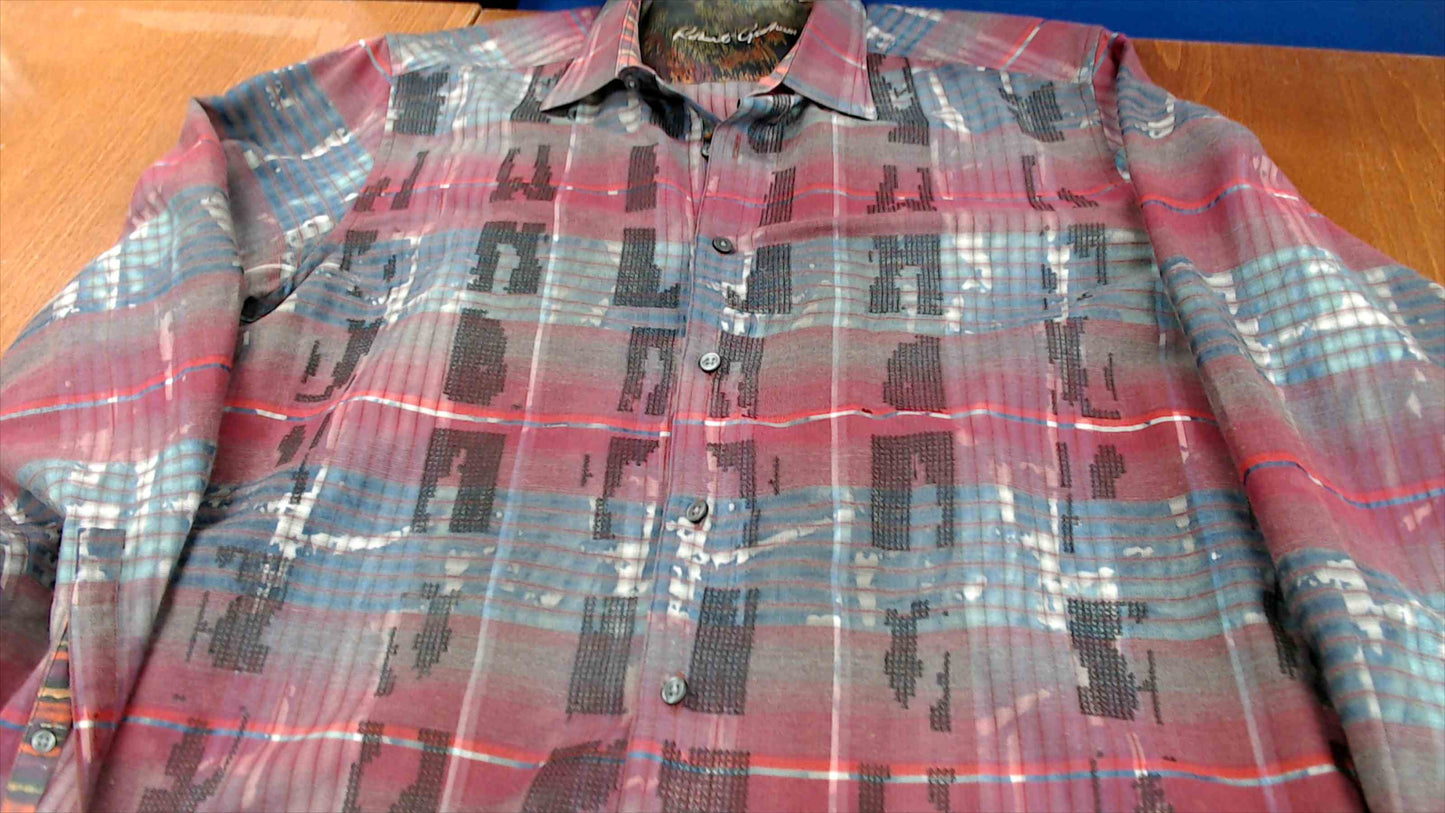 Robert Graham Classic Fit Button-Down Shirt – Multicolor Plaid Abstract Pattern – Size L