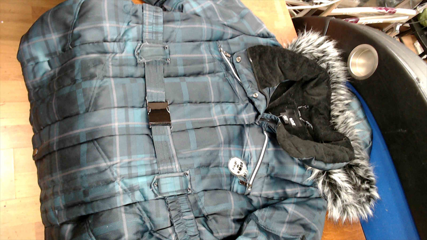 A.N.A Women’s 1X Insulated Plaid Winter Coat w/ Faux Fur Hood & Belted Waist