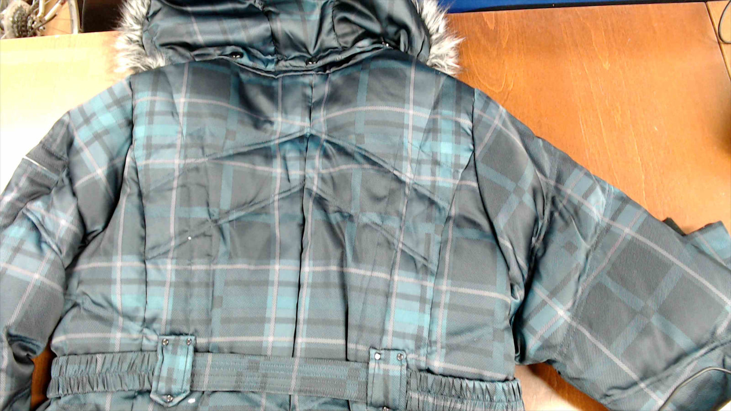 A.N.A Women’s 1X Insulated Plaid Winter Coat w/ Faux Fur Hood & Belted Waist