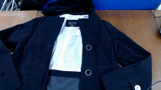 Braetan Women’s Black Hooded Coat – Size Large – 100% Polyester – Polka Dot Lining