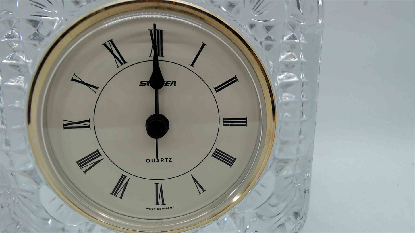 Vintage Staiger Quartz Crystal Desk Clock – Cut Glass Block – Roman Numerals – Made in France – 4"