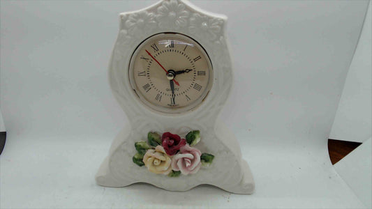 Vintage Ceramic Mantel Clock with Floral Roses Design – Quartz Movement – 7.5” Tall – Made in China