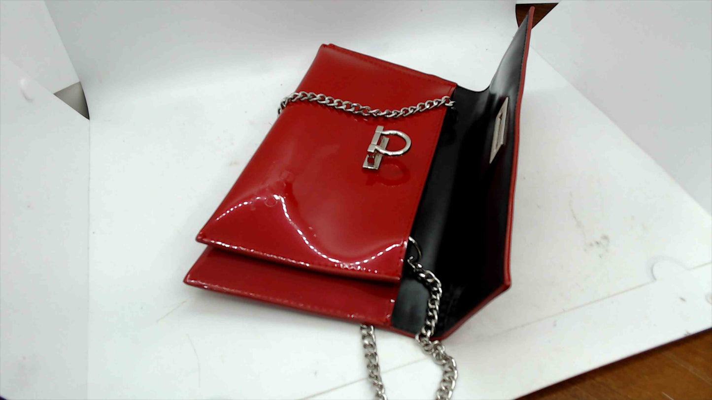 Beijo Red Patent Faux Leather Chain Shoulder Bag – Glossy Clutch Purse