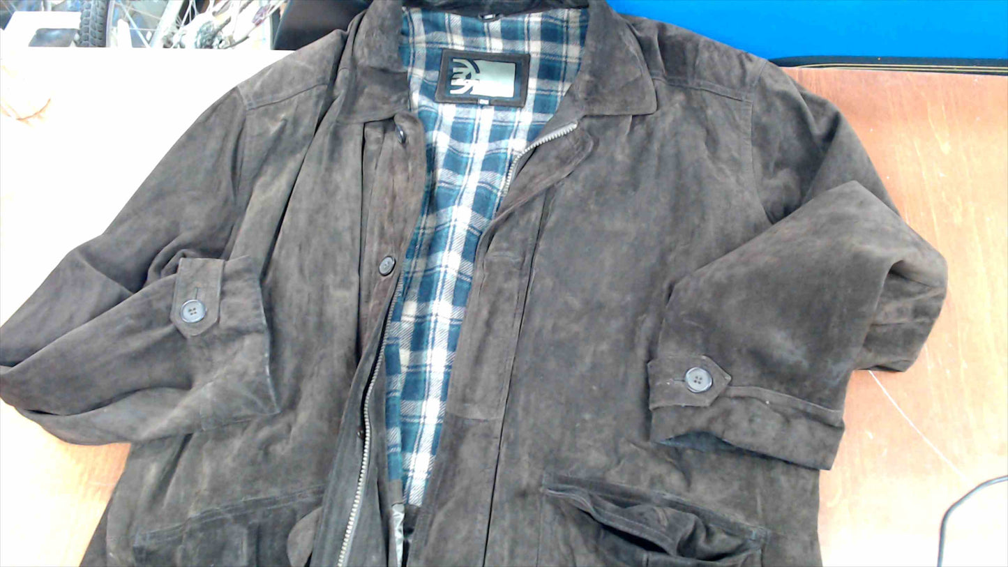 Boston Outfitters Men’s 2XB Genuine Leather Suede Jacket – Plaid Lined – Brown
