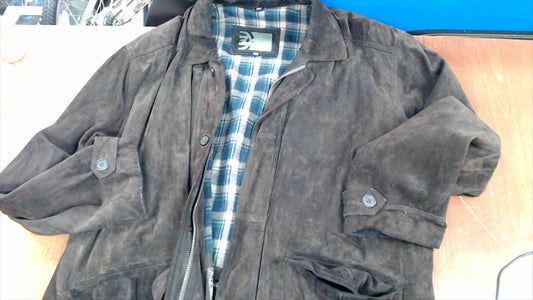 Boston Outfitters Men’s 2XB Genuine Leather Suede Jacket – Plaid Lined – Brown