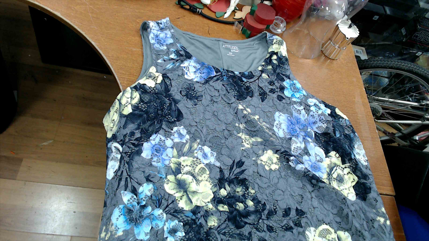 Attitudes by Renée Sleeveless Floral Lace Overlay Dress – 3XP – Gray Multi – Like New
