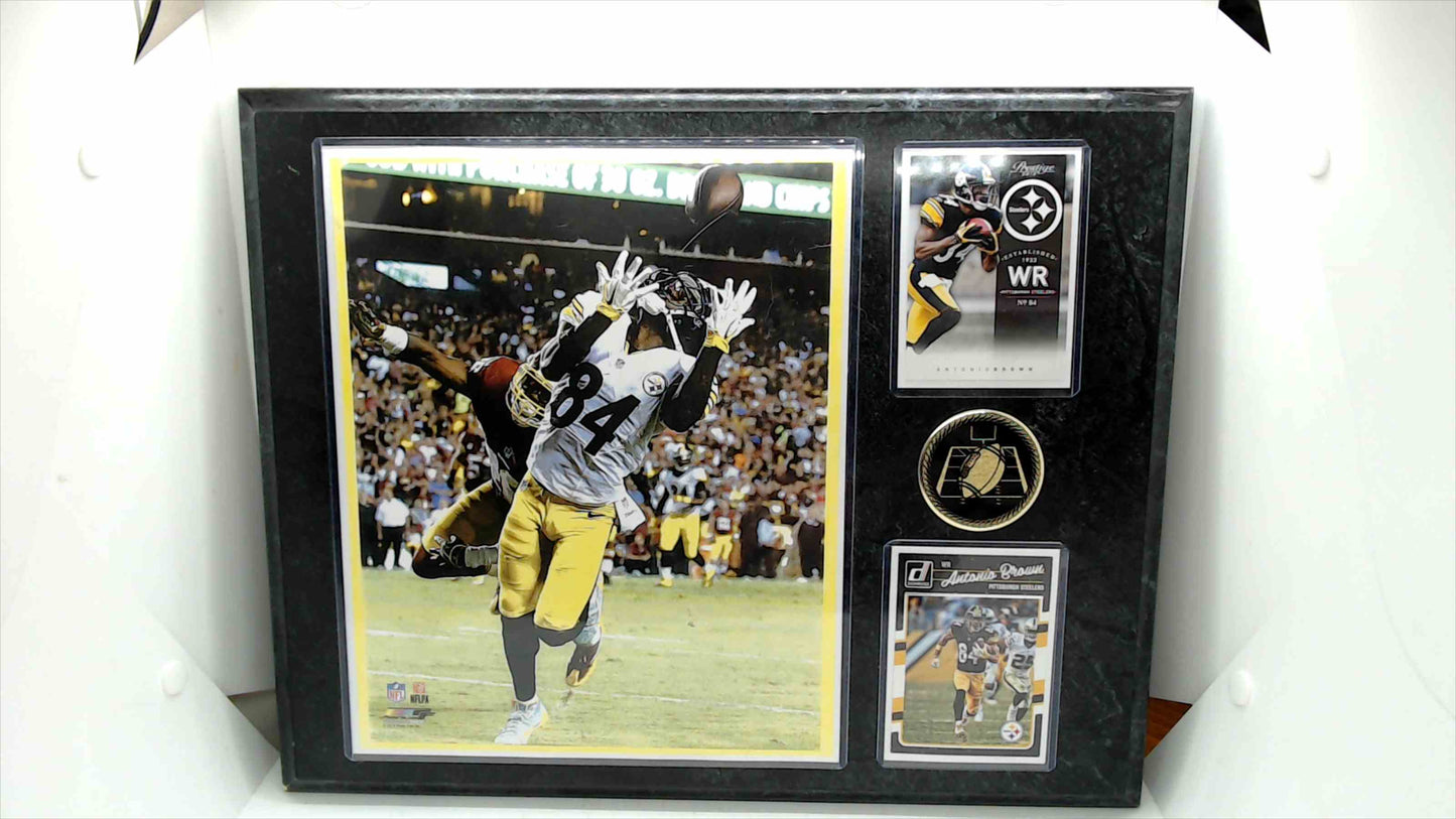 Antonio Brown Pittsburgh Steelers Framed Photo Plaque w/ 2 Cards & Decorative Emblem – 15"x12"