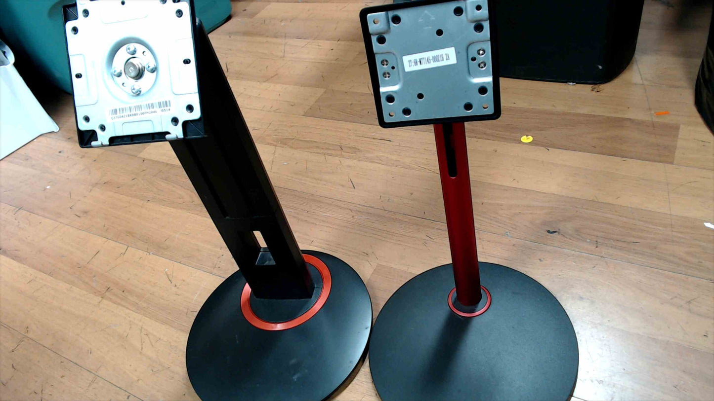 Pair of Adjustable Monitor Stands – 16" & 15" Tall | VESA Mount Compatible | Red & Black Bases