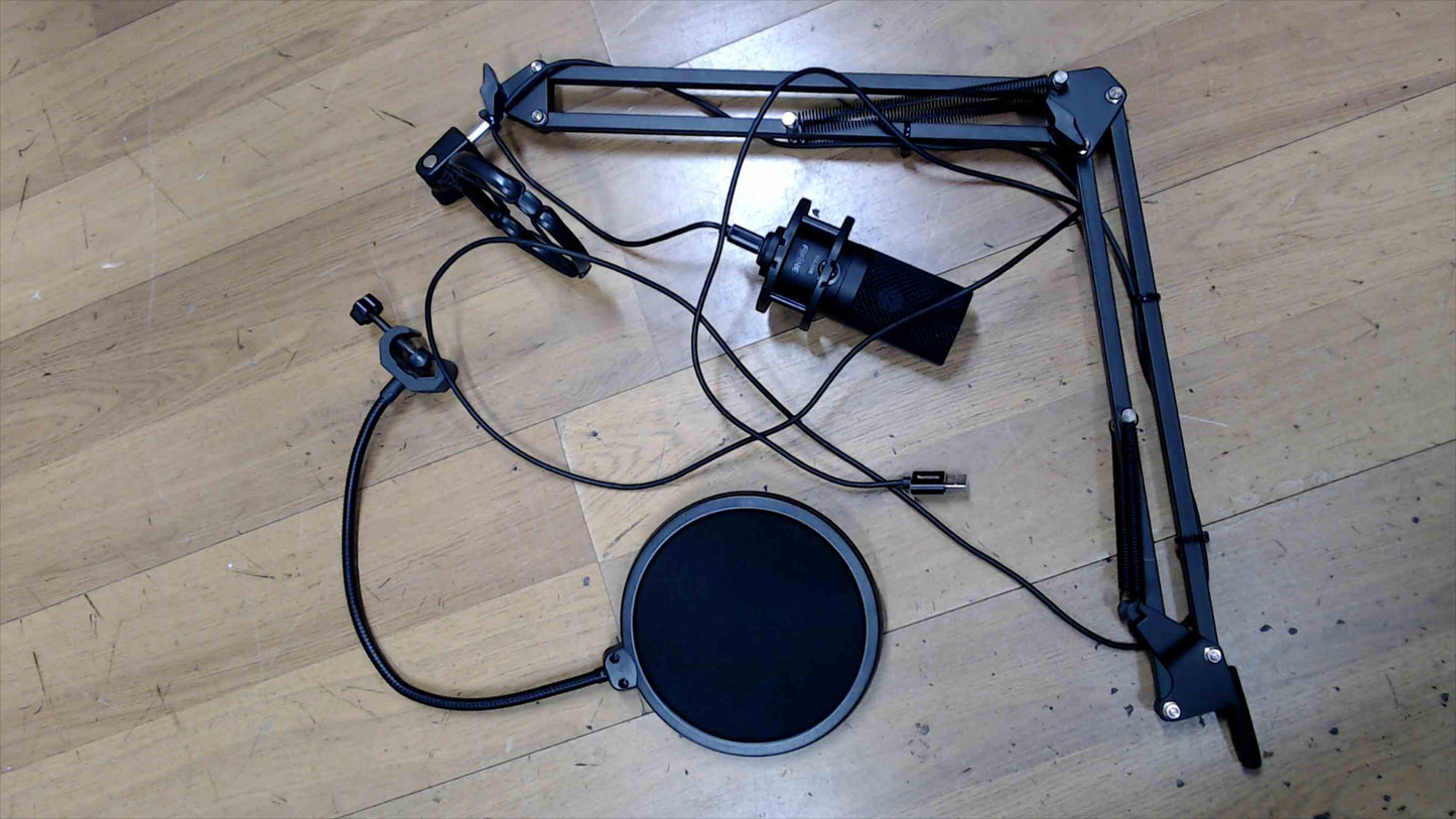 FIFINE USB Condenser Microphone Bundle w/ Boom Arm, Shock Mount & Pop Filter – Plug & Play