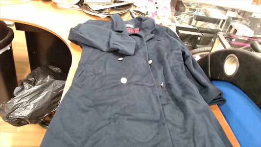 Vintage Loring Forstmann Wool Blend Long Overcoat – Navy Blue, Size 16, Made in USA