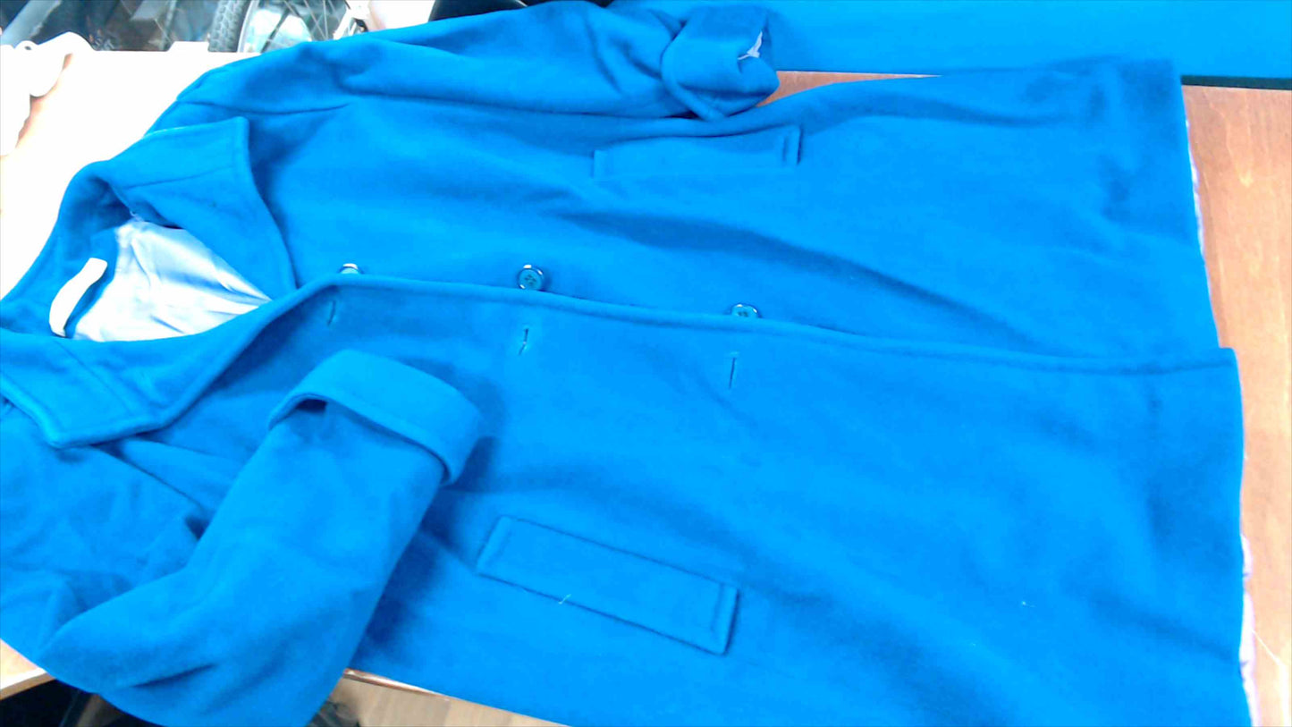 Larry Levine Women’s Wool-Blend Overcoat – Royal Blue, Button Front, Size 10