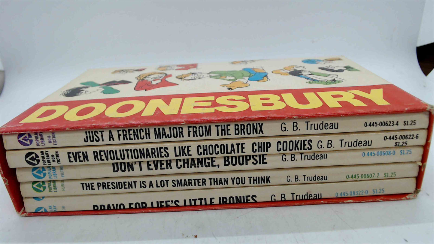 Vintage 1970s Doonesbury Paperback 5-Book Boxed Set by G.B. Trudeau – Humor Comic Strips