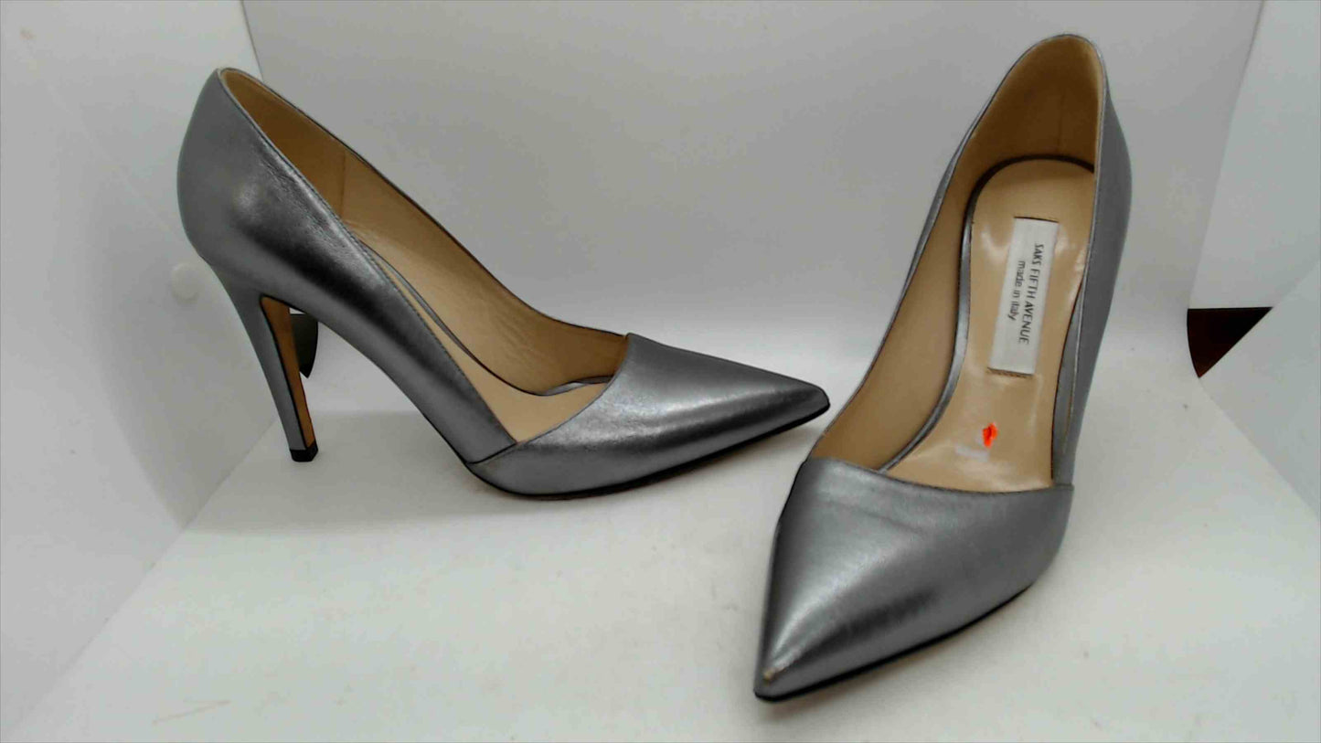 Saks Fifth Avenue Metallic Silver Pointed Toe Pumps – Made in Italy – Size 7.5B