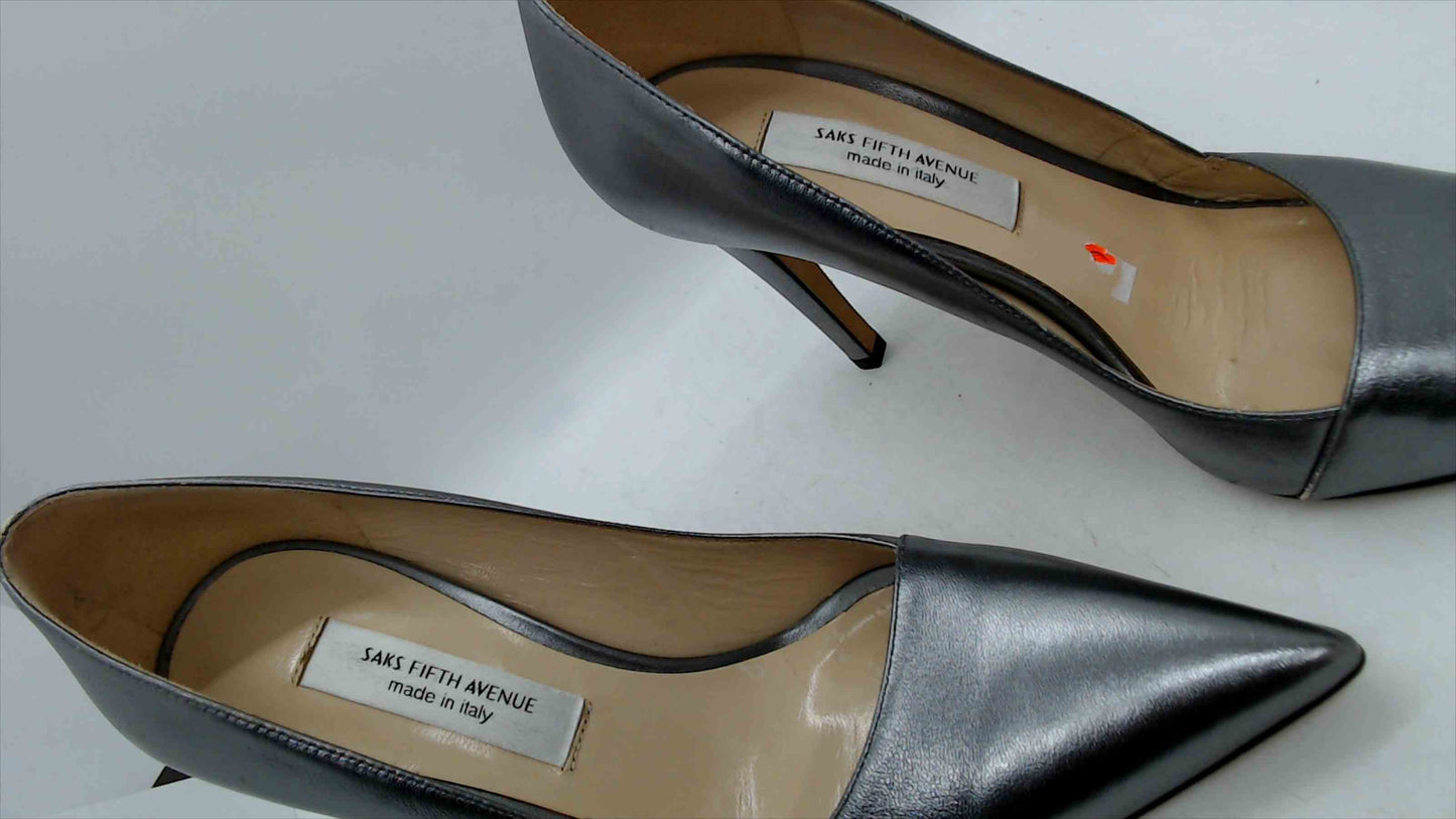 Saks Fifth Avenue Metallic Silver Pointed Toe Pumps – Made in Italy – Size 7.5B