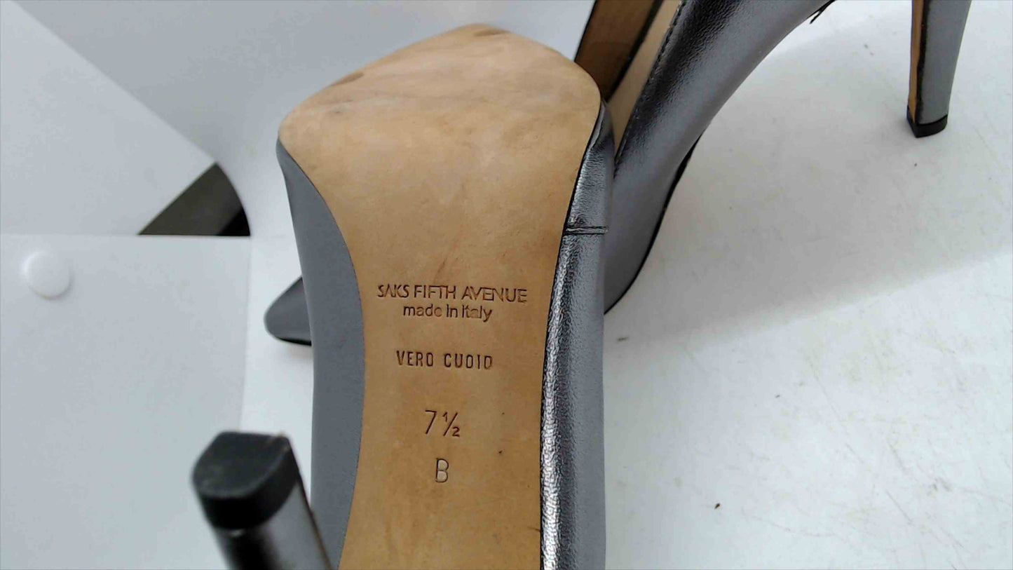 Saks Fifth Avenue Metallic Silver Pointed Toe Pumps – Made in Italy – Size 7.5B