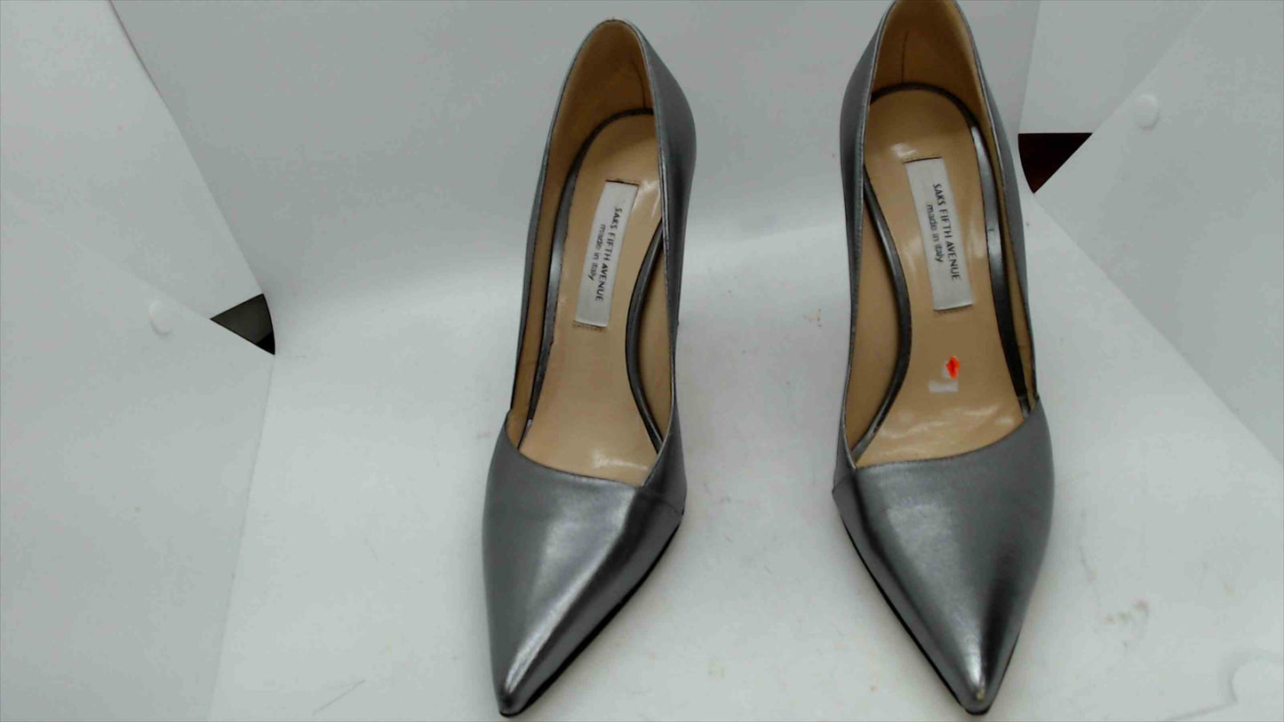 Saks Fifth Avenue Metallic Silver Pointed Toe Pumps – Made in Italy – Size 7.5B