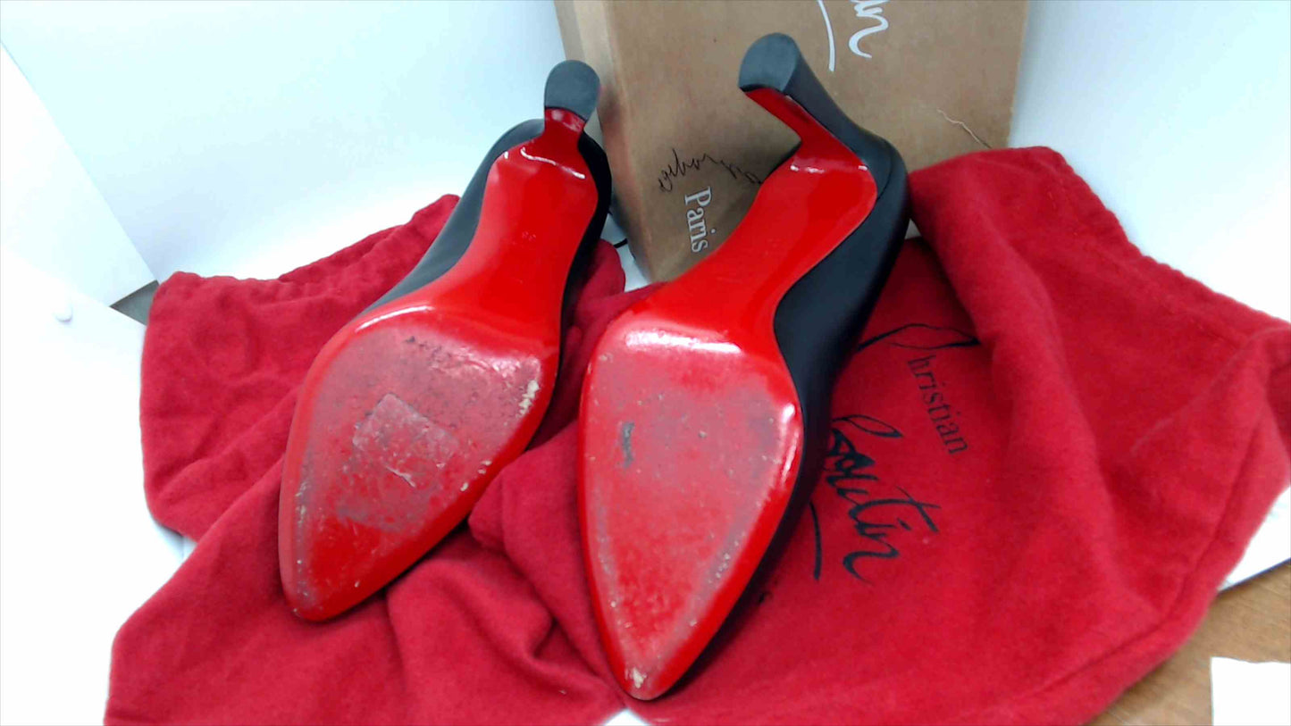 Christian Louboutin Black Leather Pumps Red Bottom Heels Size 38 EU (US 7.5)