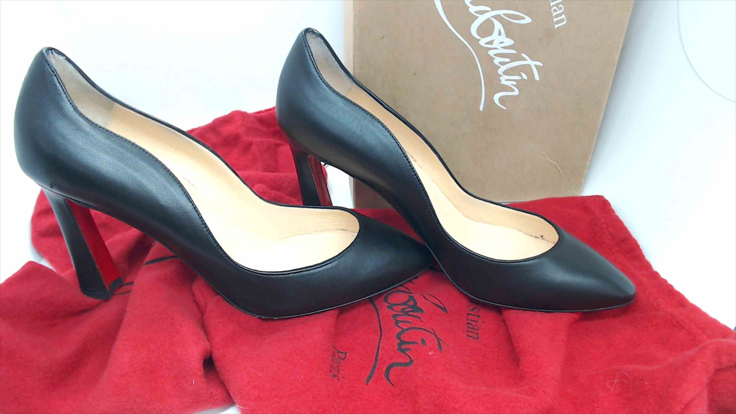 Christian Louboutin Black Leather Pumps Red Bottom Heels Size 38 EU (US 7.5)