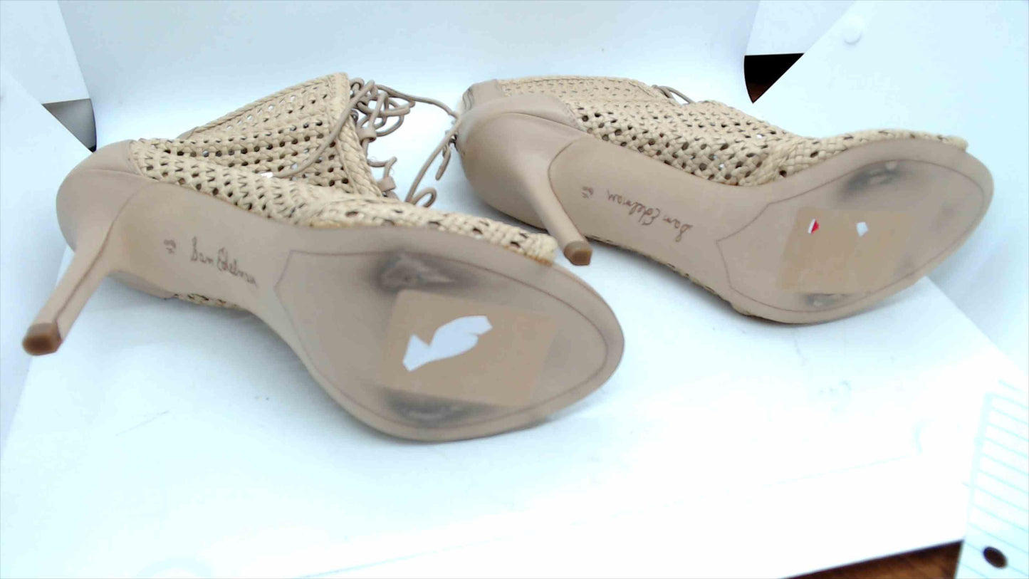 Sam Edelman Nude Woven Lace-Up Peep Toe Booties – Size 8.5 – Very Good Condition