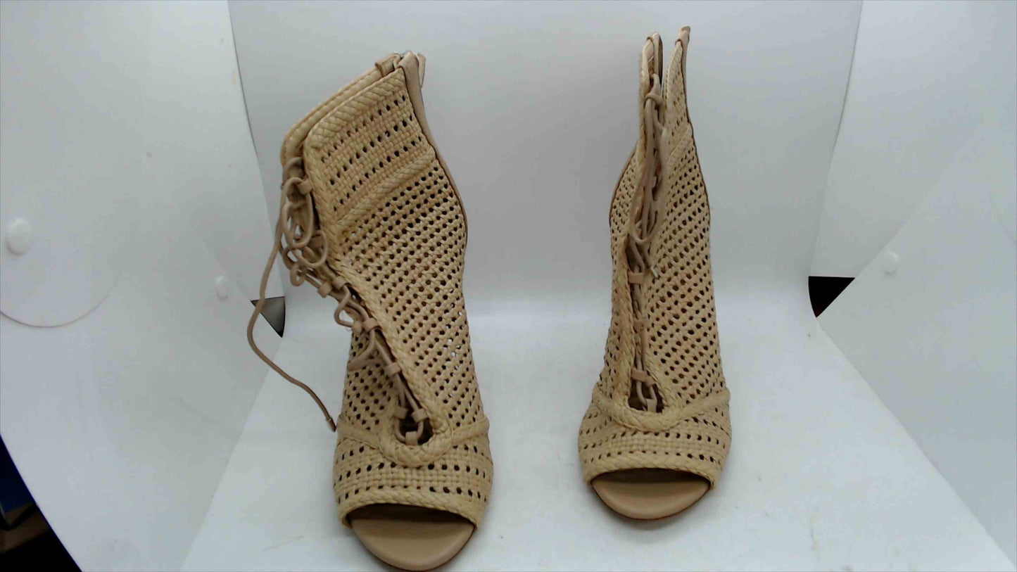 Sam Edelman Nude Woven Lace-Up Peep Toe Booties – Size 8.5 – Very Good Condition
