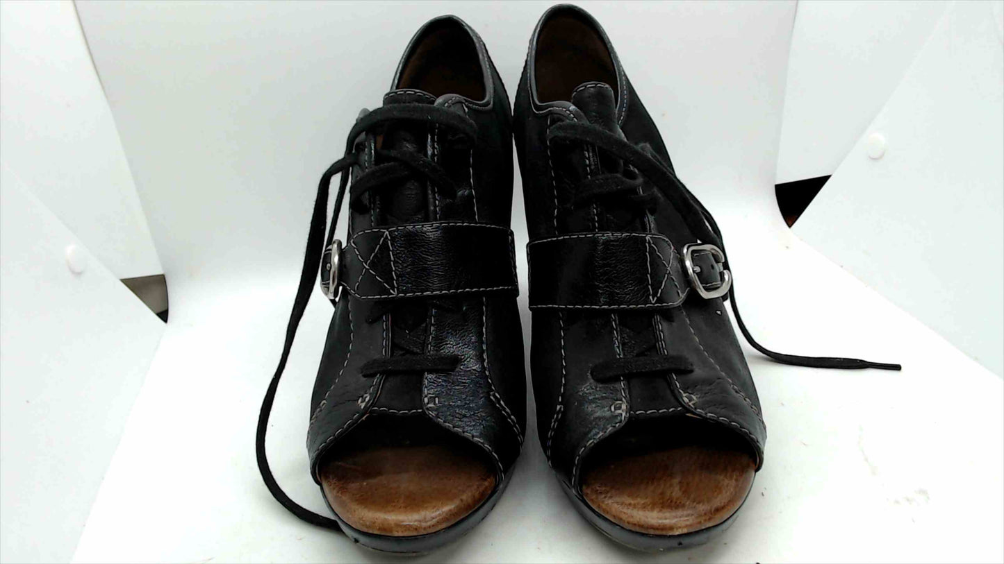Naya Kasha Black Leather Peep Toe Lace-Up Heels – Size 9M